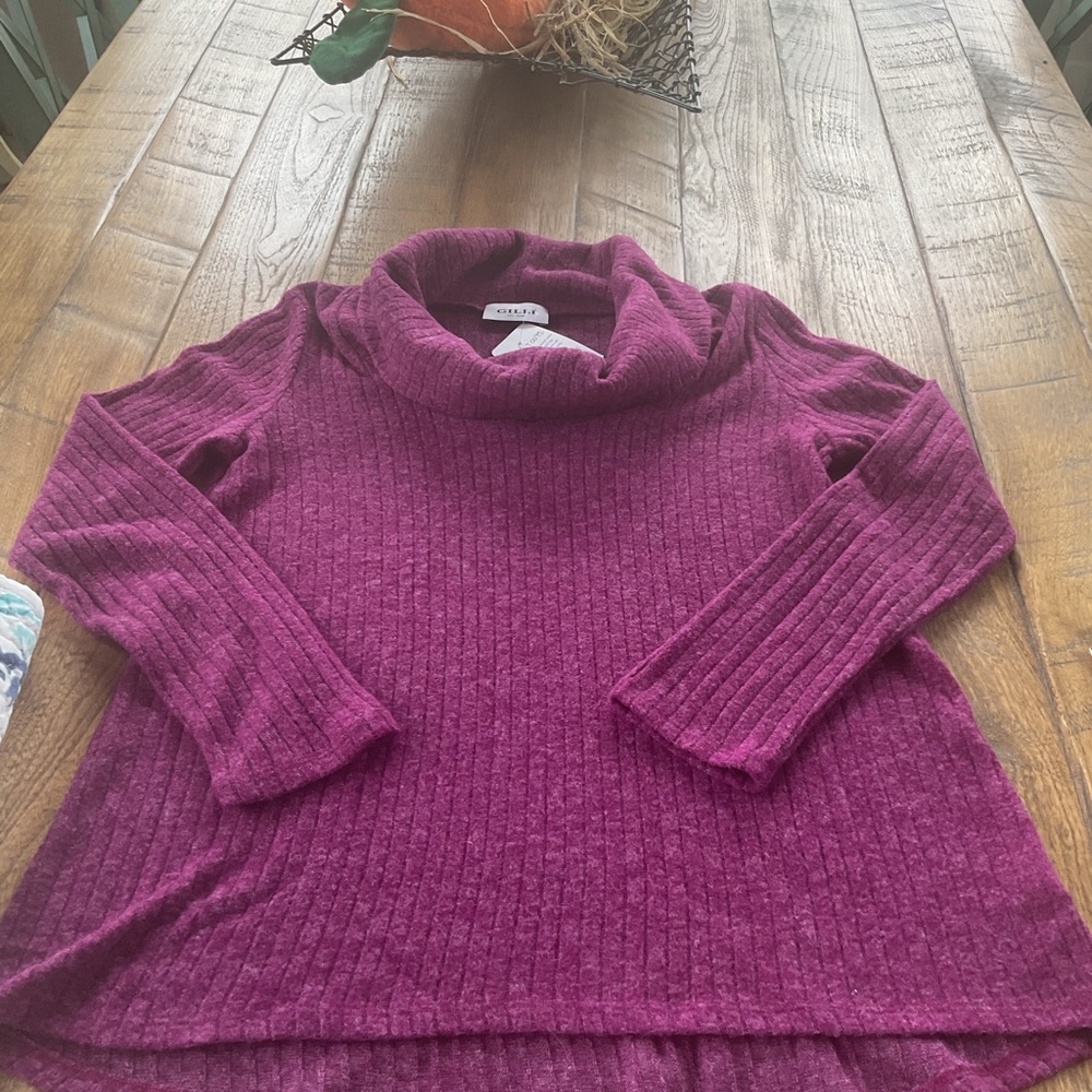 Gilli Ribbed Cowl Neck Sweater in Magenta